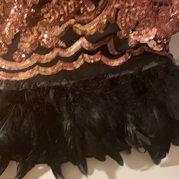 Rose gold open back party dress  if you can sew 🧵 I added the ostrich feathers - Picture 8 of 14